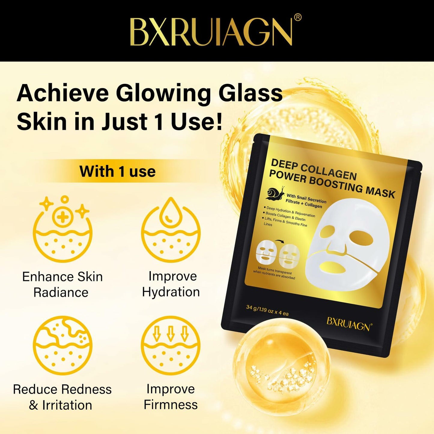 Snail Mucin 96% Hydrogel Face Mask | Korean Skin Care | 4-Pack